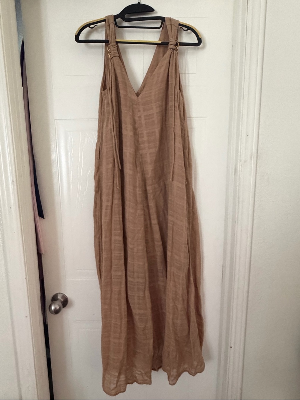 Zara Sleeveless V-Neck Maxi Dress in Tan